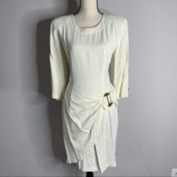 La Belle 80s Vintage Ruched Knee Length Gold Ascent Dress - Picture 4 of 15
